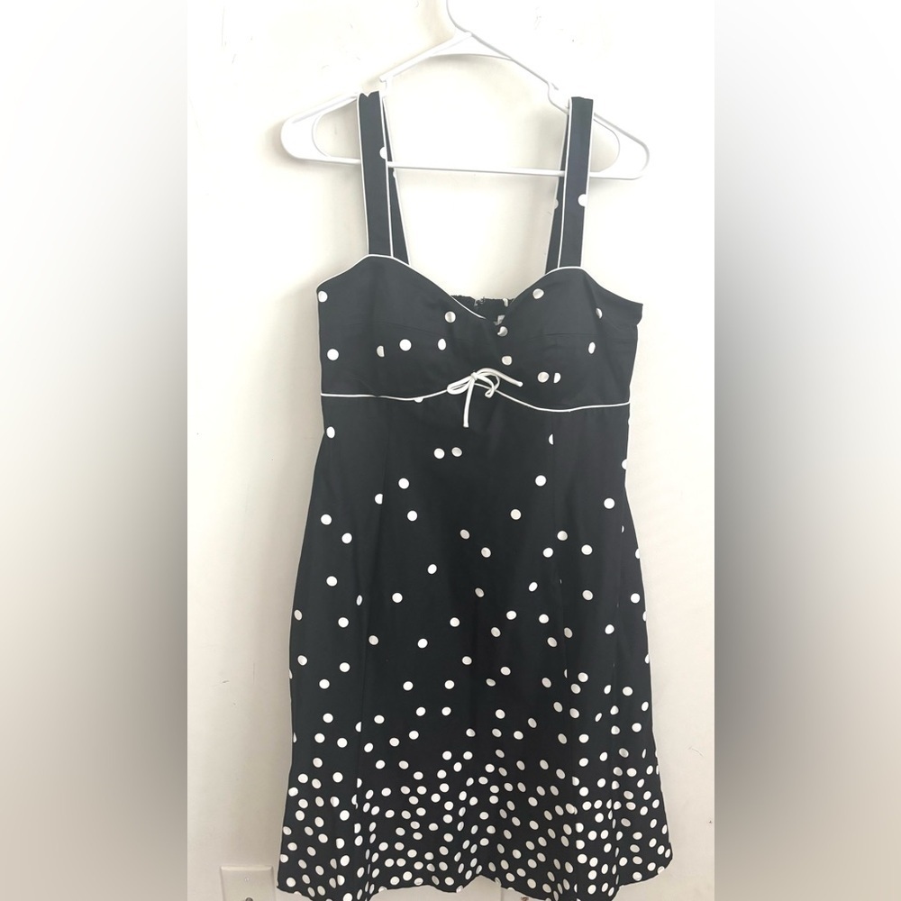 Black White Polka Dot Fit & Flare Sundress Sweetheart Neckline Retro Pinup Style